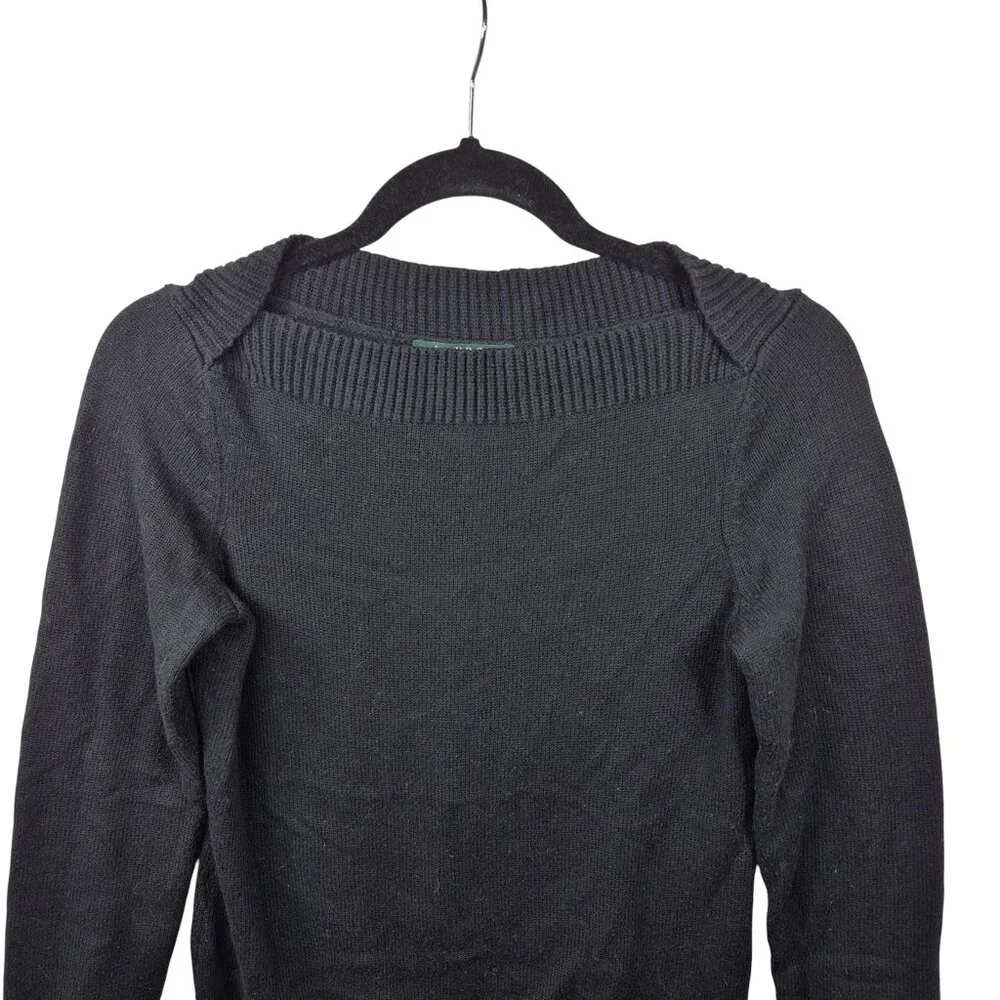 Lauren Ralph Lauren Womens Sweater Size S Black Boat Neck Knit Top Old Money - Picture 3 of 7